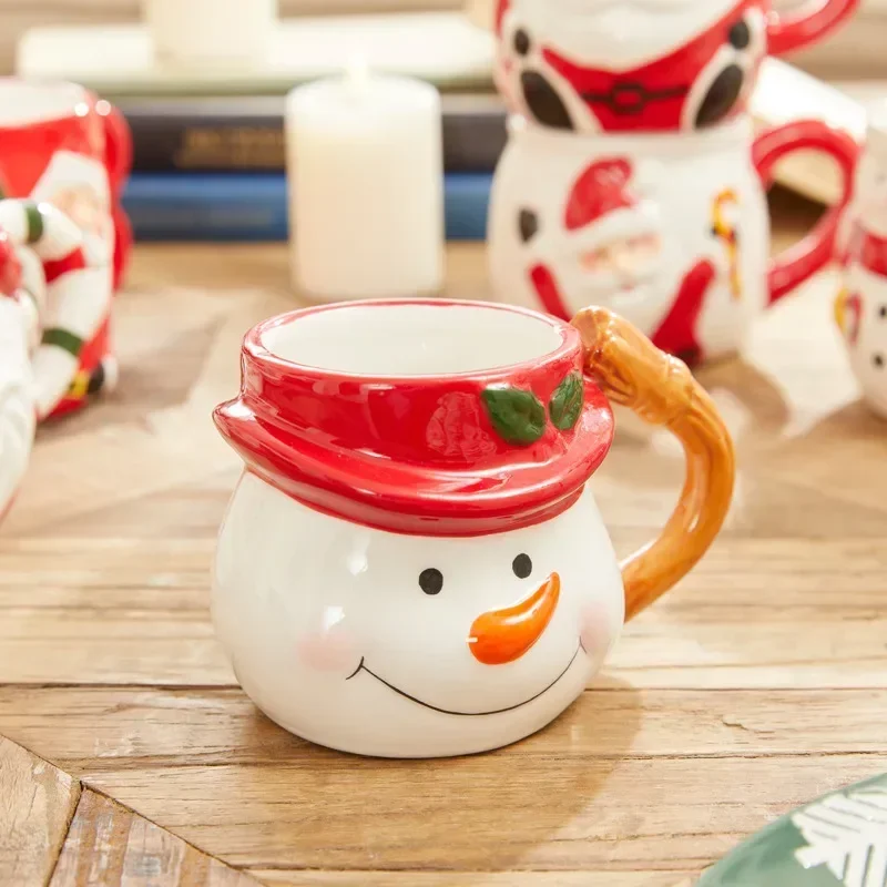 Unique Handpainted Santa Claus Snowman Tea Mug Ceramic Coffee Cup Creative Christmas Office Water Cup Gift Idea