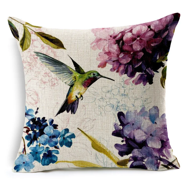 Cozy couch cushion cover Bird Hummingbird printed home docorative Pillow Case Vintage Pillowcase for Sofa/bedding square 45x45cm