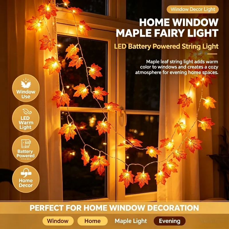 LED Maple Fairy Lamp Battery Powered Suitable for Home Gatherings Festival Decorations and Outdoor Decorative Atmosphere Lights