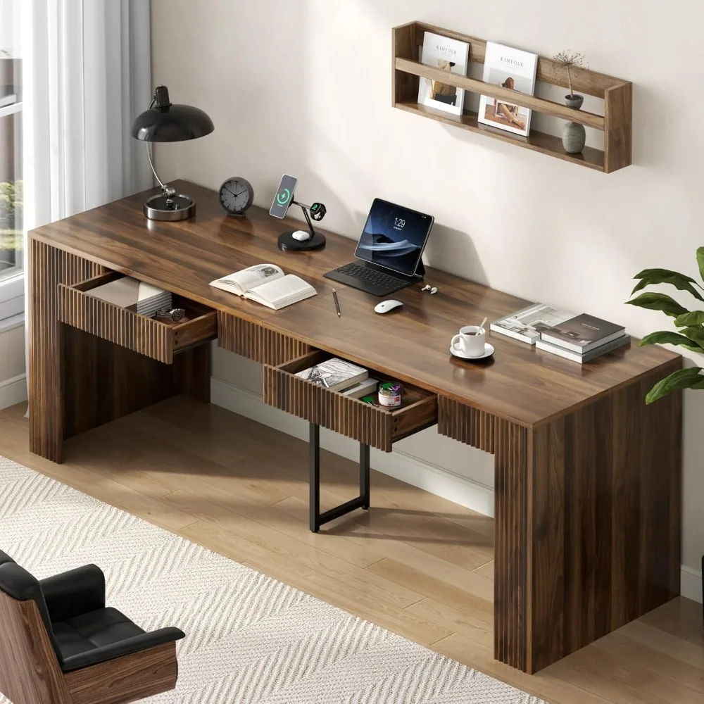 

78.74" Executive Desk, Large Office Desk with 2 Drawer,Farmhouse Wooden Computer Desk Writing Table Conference Workstation Table