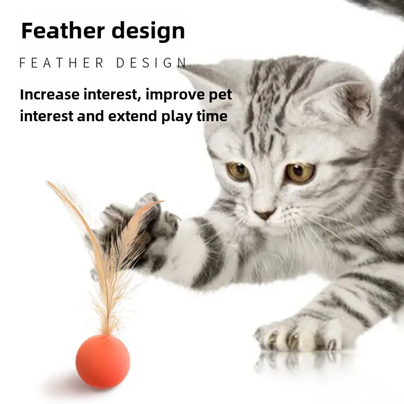 Interactive Bounce Ball For Cats Fun Elastic Ball For Kittens Interactive Feather Toy Cats Self-entertaining Relieve Boredom