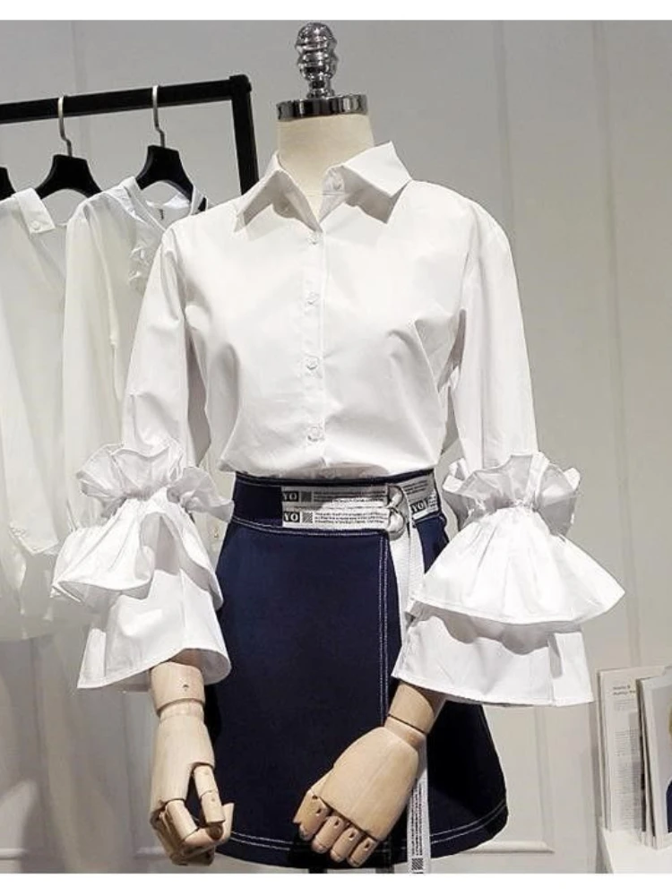 New Regulai Fit Womens Tops Blouse Femmes Flare Sleeve Women Shirt Roupas Femininas Com Frete Gratis Victorian Blouse White