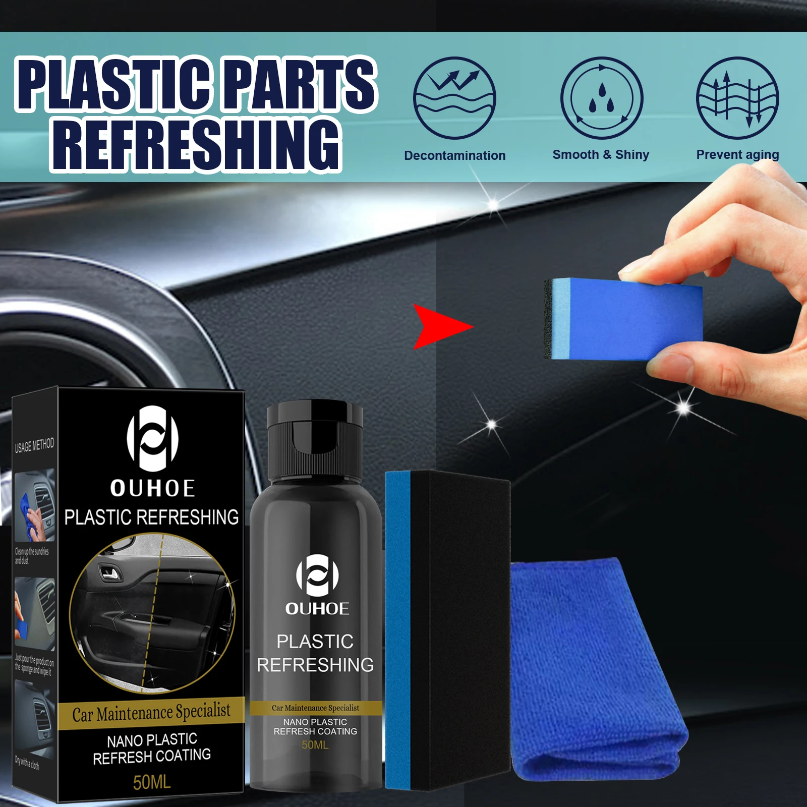 OUHOE Hot Sale Car Interior Maintenance Plastic Parts Repair Cleaning Dashboard Automotive Plastic Refurbishment Agent