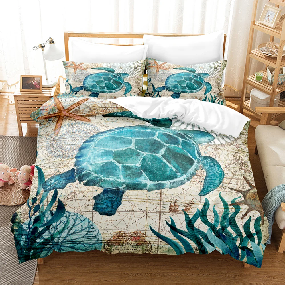 

Marine Animals Sea Turtle Sea Horse Whale 3D Pattern Duvet Cover Pillowcase Bedding Set,Simple Style Set Of Bedroom Decoration