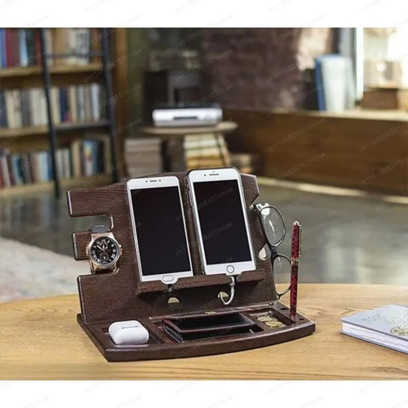 Office Solid Wood Mobile Phone Holder Multipurpose Desktop Tablet Computer Holder Wooden Watch Key Pen Holder Base