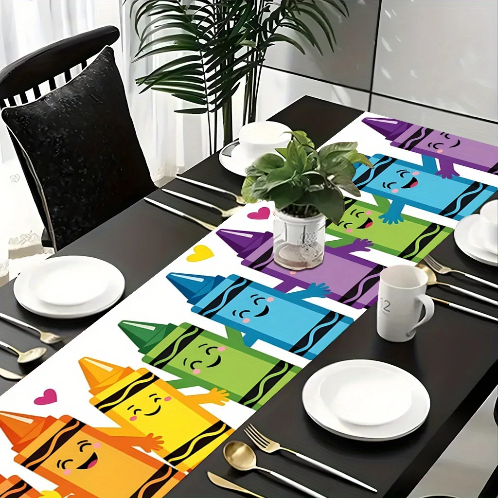 1pc Colorful Crayon Table Runner Festive Decorative Cloth for Home Kitchen Dining Office Living Room Holiday Party Decor