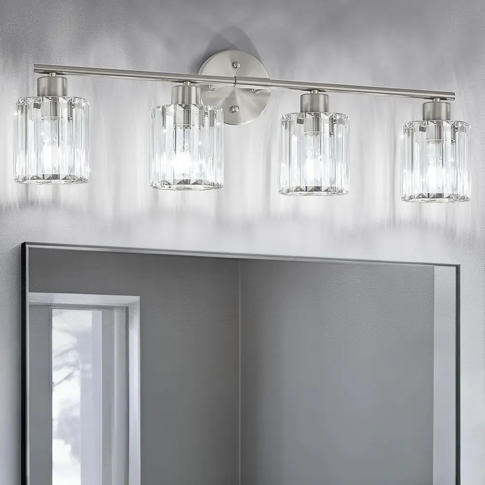

4-Light Brushed Nickel Vanity Lighting Fixtures for Bathroom and Kitchen Over Mirror (E26 Socket, Bulbs Not Included)