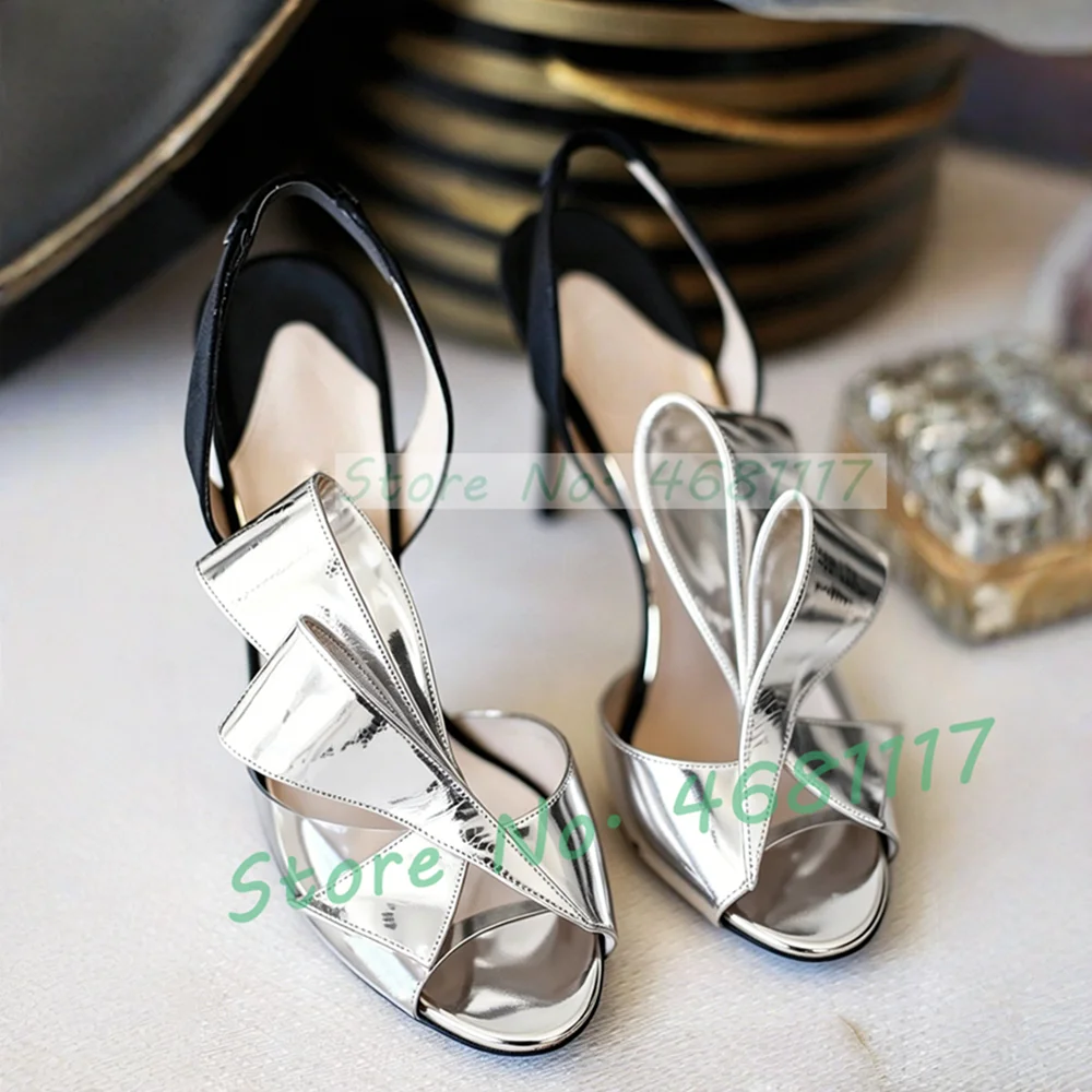 Satin Bow Back Strap High Heels Sandals Women Classy Two-tone Glossy Patent Shoes Ladies Party Clear Pvc Strap Open Toe Sandals view 6