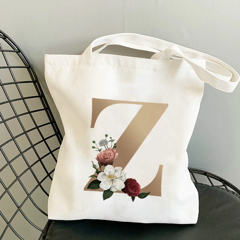 Flower Letter Canvas Tote Bag Reusable Casual Women Shoulder Bag Eco Harajuku Shooper Bags for Ladies Drop Shipping Bolso Mujer