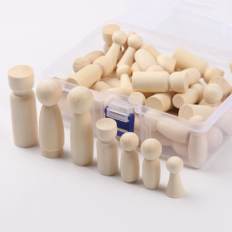 ABCPICK 50pcs Diy Children'S Painted Wooden Doll Box With Original Wood Color Puppet Person Creative Graffiti Toy Decoration