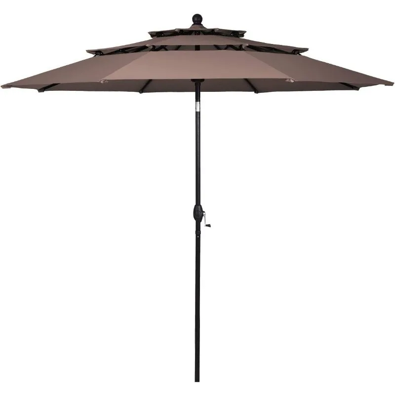 10 Ft 3 Tier Patio Umbrella, Outdoor Umbrella W/Double Vented, Market Table Tilt Umbrella with Crank, Outdoor Aluminum Umbrella