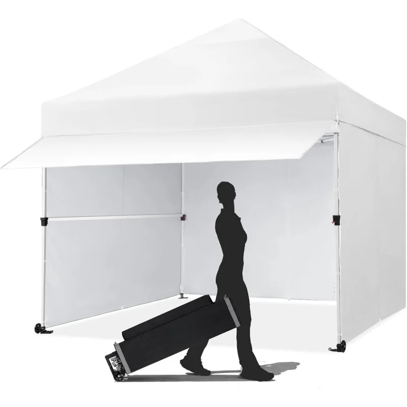 

2026 New：10x10 Up Canopy Tent with 4 Sidewalls, Instant Commercial Tent with 1-Person Setup Patended Centerlock
