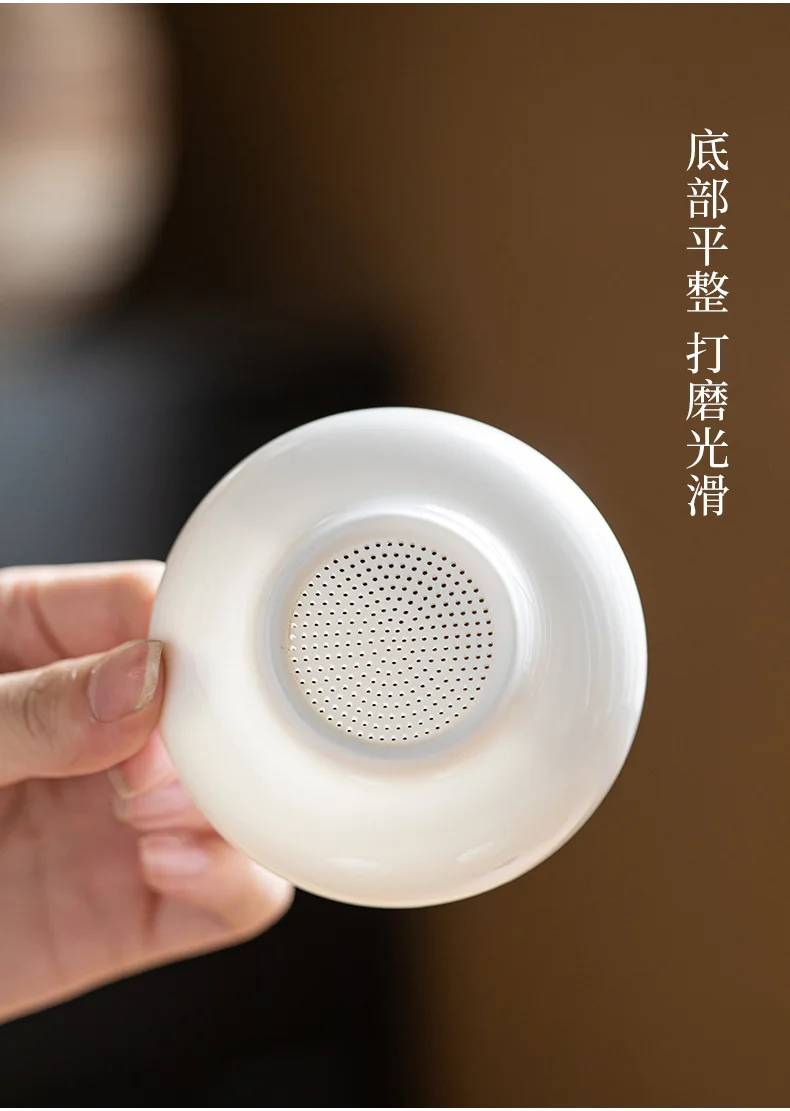 Lammfett-Jade-weißes Porzellan, All-in-One-Vollkeramik-Teefilter mit Löchern, Keramik-Teeset-Zubehör, Teefilter, Teekocher – Detail 11
