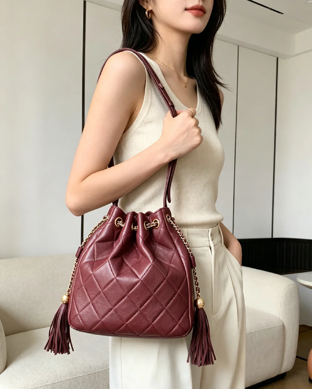 

﻿ Casual Large Capacity Bucket Bag Women's Fashion Trend Bag Simple Style Leisure Single Shoulder Bag New Model