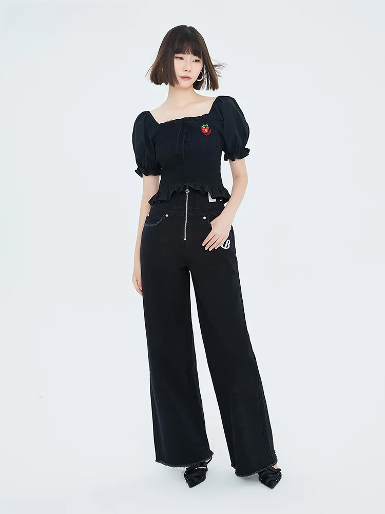 

LALABOBO 2023 Spring Simple Sweet Retro Fruit Bubble Sve ort Sve T-irt Women's Commute Sle ort Length Straight Cut
