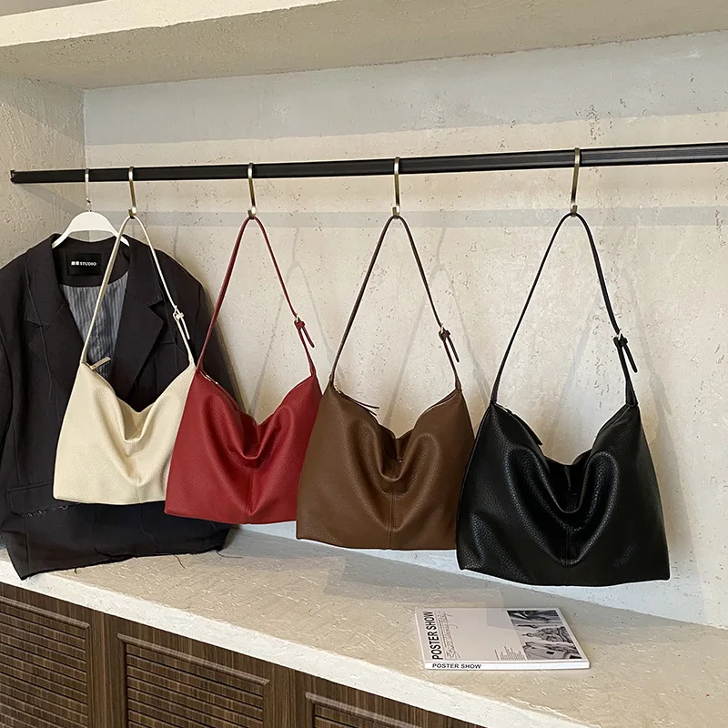 

2025 модная женская сумка подмышки, большая вместительная сумка-тоут, текстурированная сумка через плечо из мягкой кожи, модная пригородная сумка через плечо ​