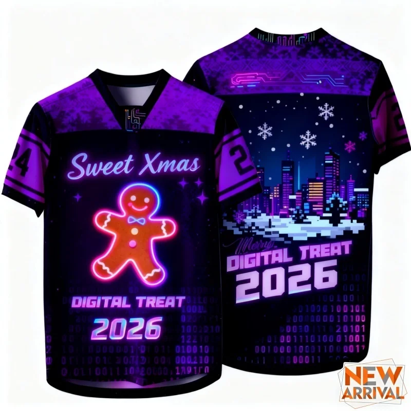 النيون سايبر نمط تي شيرت للرجال عيد الميلاد جرس الرنة ثلاثية الأبعاد مطبوعة تيز عادية الشارع بلوزات مستديرة العنق قصيرة الأكمام فضفاضة تي شيرت #4