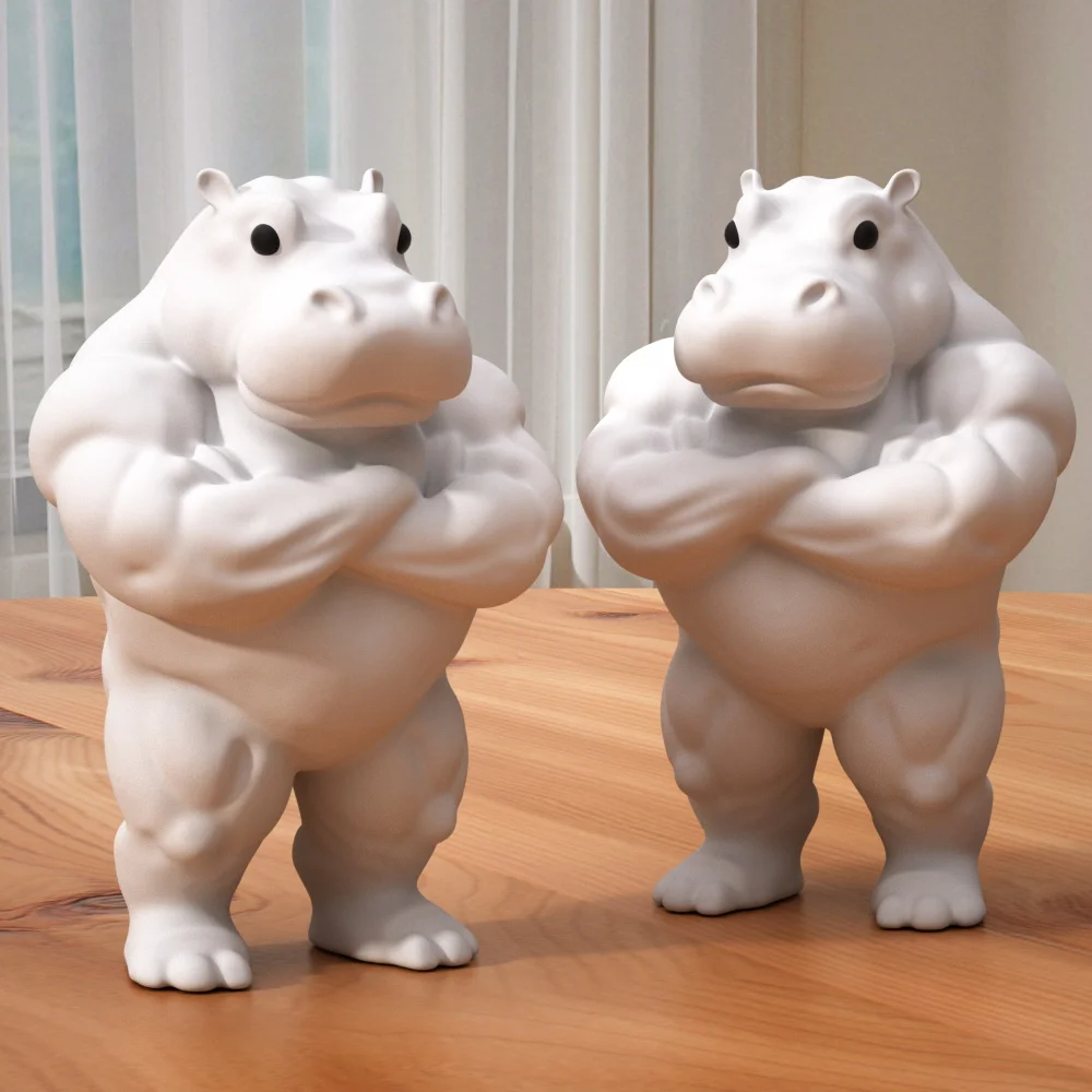 1pc Muscular Hippo Statue - Durable Plastic Home Decor,Perfect Gift for Friends & Colleagues, Living Room Decoration,Hippo Decor