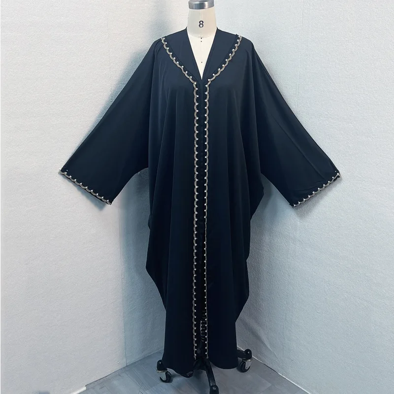 

Ramadan Eid Mubarak Black Open Abaya Kimono Dubai Turkey Islam Muslim Fashion Dress Abayas For Women Kebaya Robe Femme Musulmane