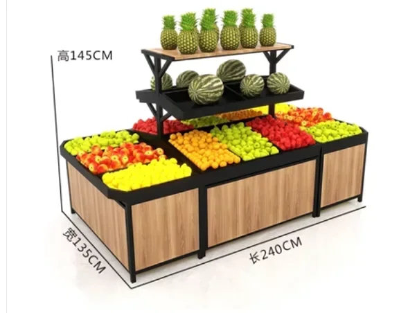 Fresh Supermarket Shelf Display Shelf Vegetable Shelf Store Fruit Frame Steel Wood Fruit and Vegetable Shelves