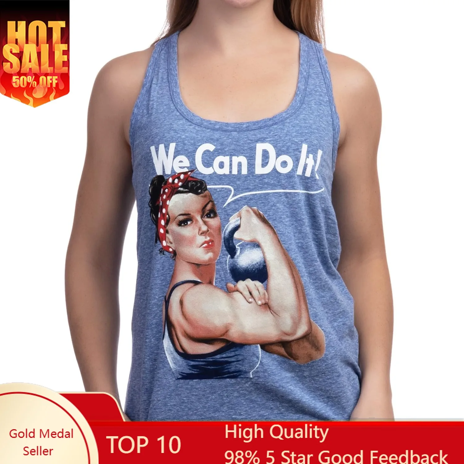

Ann Arbor T-shirt Co. Rosie The Lifter | Cute Workout Exercise Lifting Women Kettlebell Racerback Tank