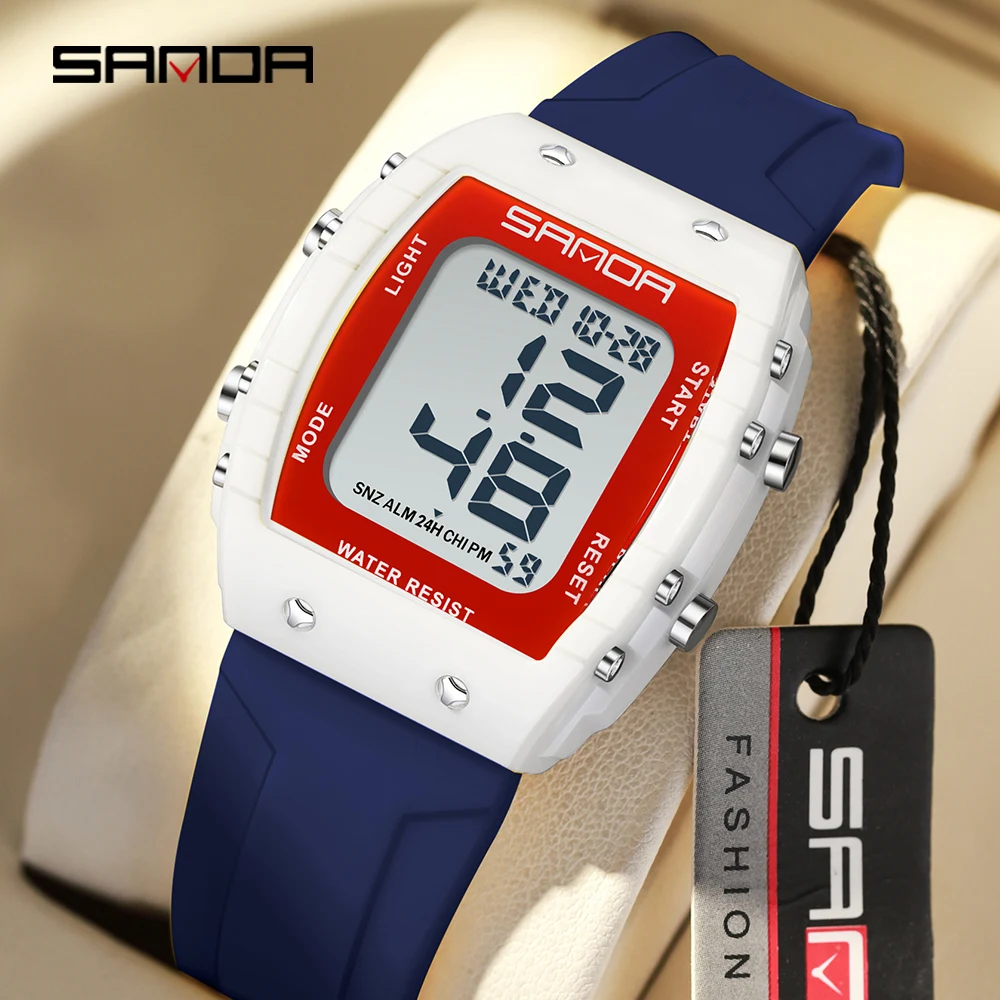 SANDA 2175 Novo relógio eletrônico masculino de luxo esportivo multifuncional LED à prova d'água moda casual relógio eletrônico masculino