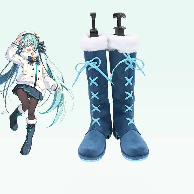 

Hatsune Miku, обувь для косплея, зимние уличные теплые ботинки, фигурка аниме, обувь для сбора комиксов, ботинки для косплея, праздничный подарок