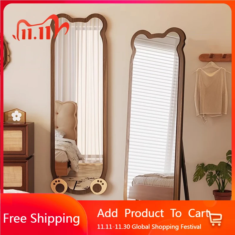 

Wooden Cute Mirror Decoration Standing Bedroom Aesthetic Long Girls Full Body Mirror Modern Cosmetics Spiegels Home Decorations