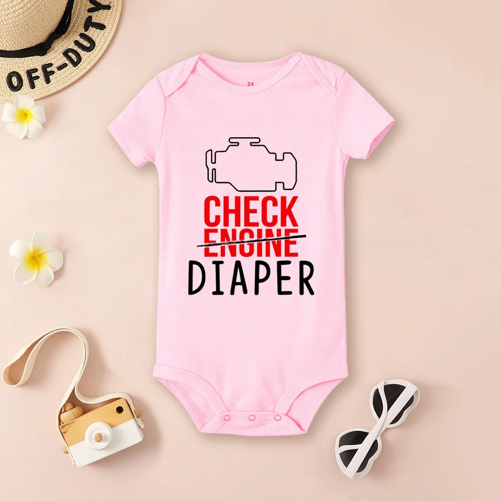 Check Engine Baby Bodysuit Funny Poopy Diaper Baby Romper Cute Mechanic Infant Bodysuits Boys Girls Clothes Newbron Gift