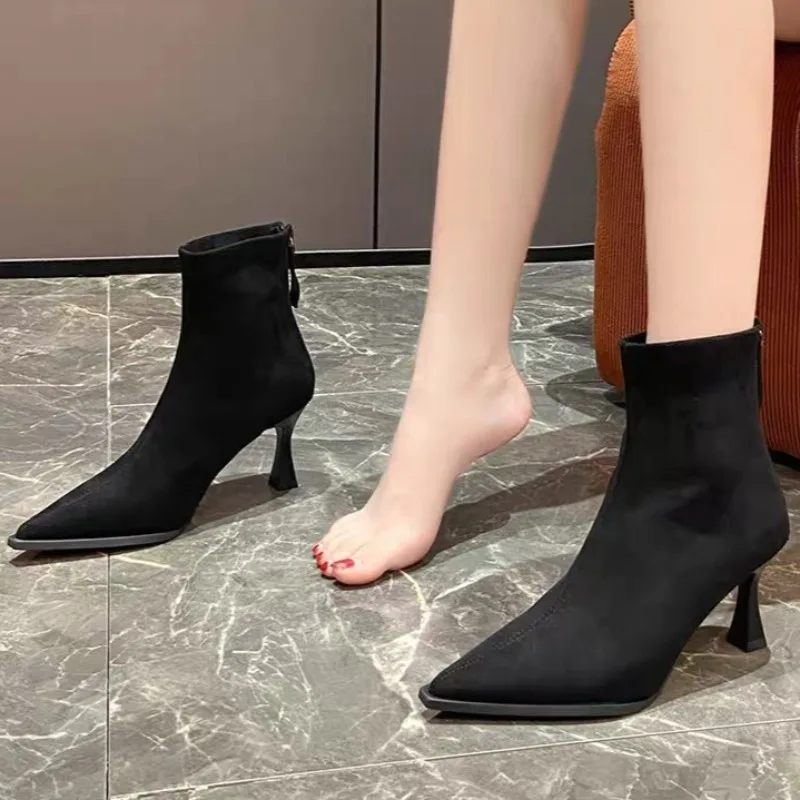 Women's Autumn New Style Rear Zipper Designer Stiletto Short Boots Daily Home Office Shopping Lightweight Single Boots Plus Size