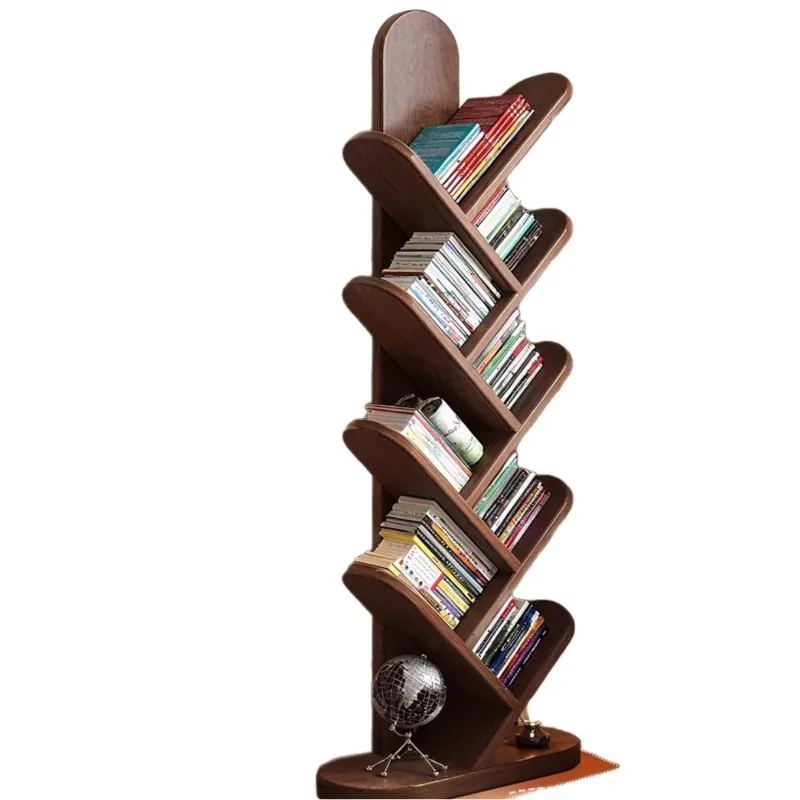 Solid wood tree-shaped bookshelf, floor-to-ceiling corner narrow living room integrated against the wall creative simple