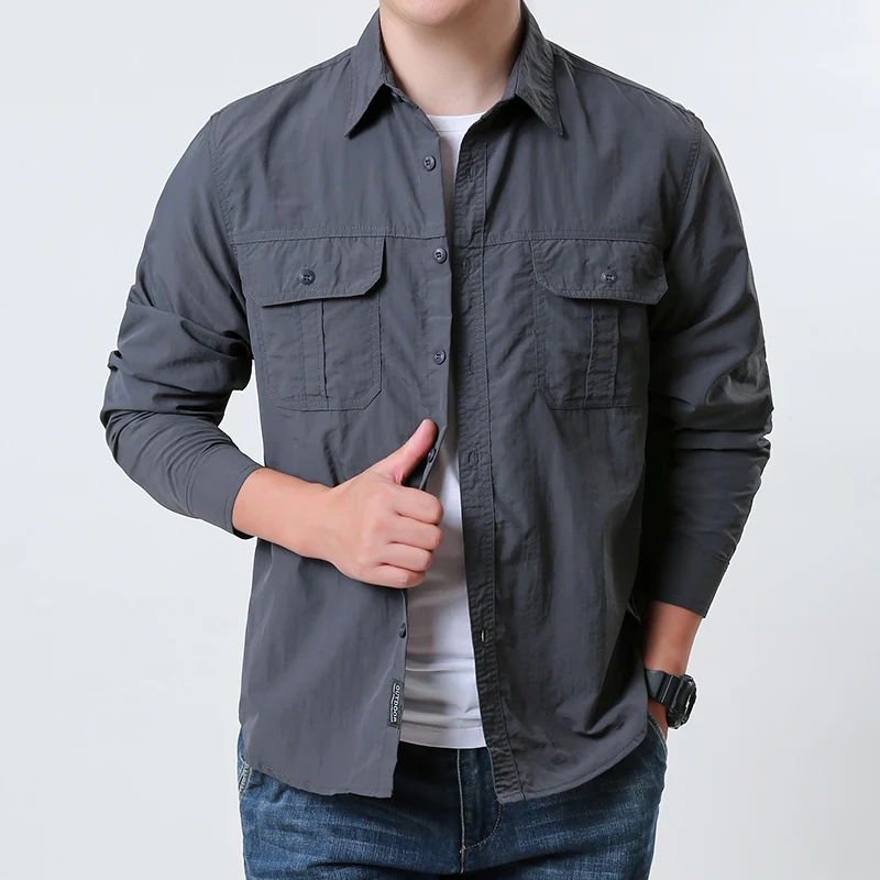 

Outdoor UPF 50+ Sun Protection Fishing Shirts Men's Long Sleeve Shirts Mesh Breathable Camping Hiking Workwear Cargo Shirt