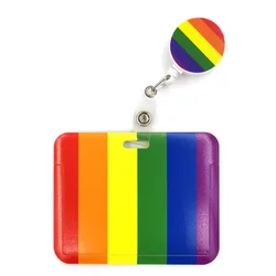 Homosexuality Rainbow Color Cute Credit Card Cover Lanyard Bags Retractable Badge Reel Student Nurse Card ID Card Holder Chest