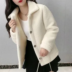 2023Autumn Winter Jacket Women Thicke Warm Faux lamb Coat Loose Long-Sleeve Outerwear Women Cotton Jacket Parkas Casual Tops 5XL