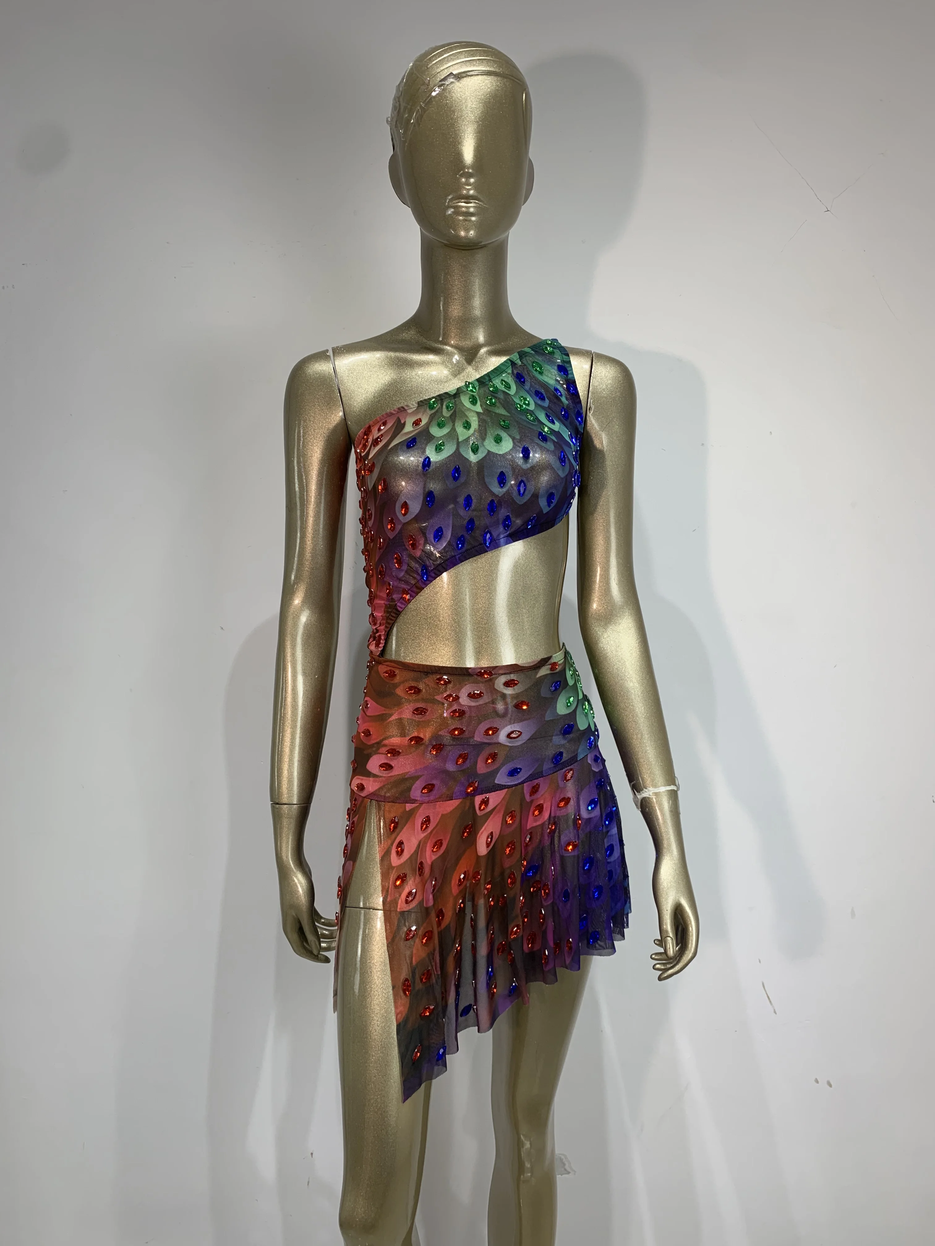 Sparkly Rhinestone Club Party Dress - Glitterende strass steentjes, asymmetrische jurk met
