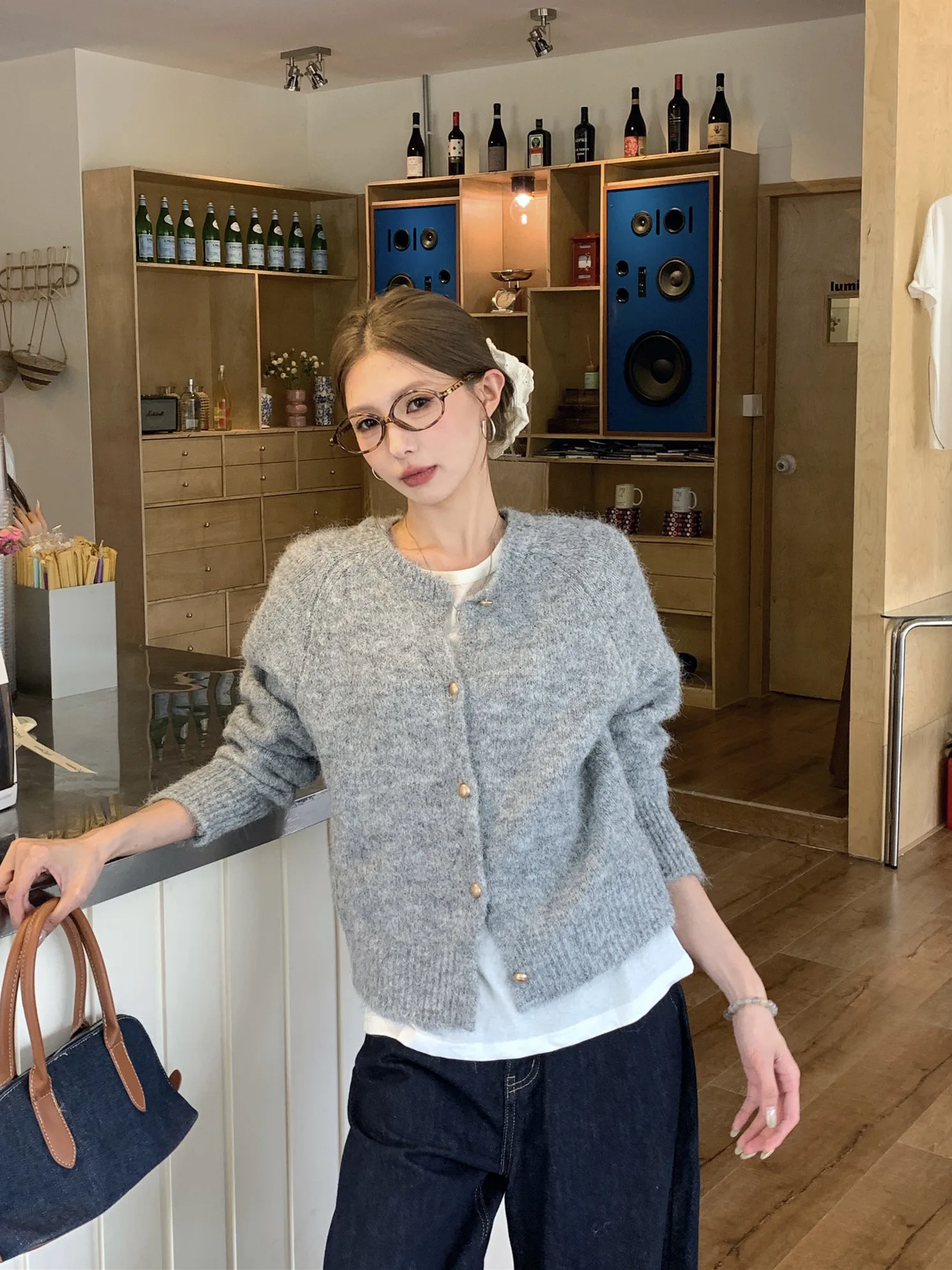 セーター ジャンパー カーディガン レディース 女性用 ロング アクリル混紡 パッチポケット オーバーサイズ カレッジ キャンパス プレッピー アカデミック 快適