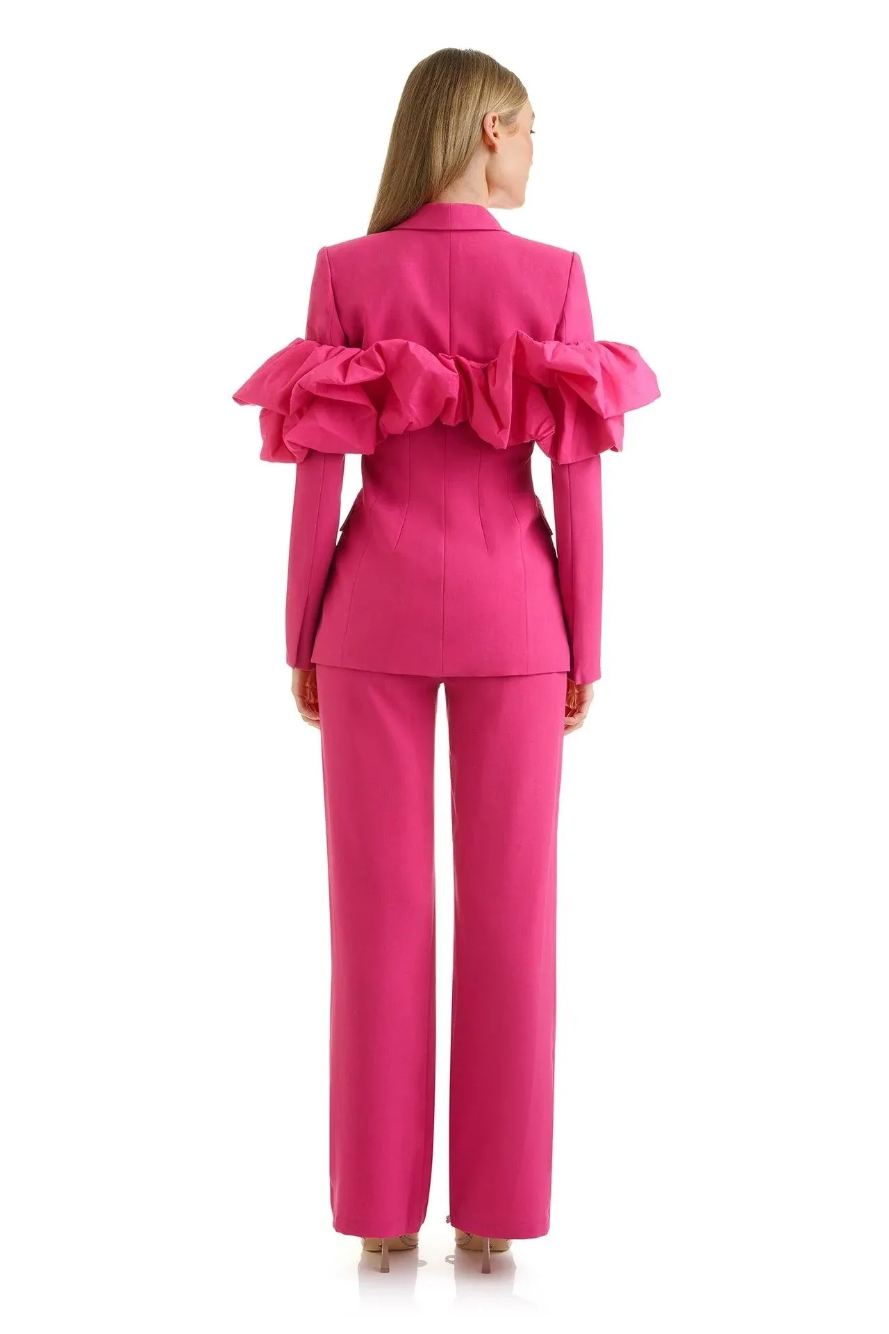Vestidos de mujer, trajes elegantes con un botón, chaqueta con apliques y pantalones para mujer, traje de satén de 2 piezas personalizado W665