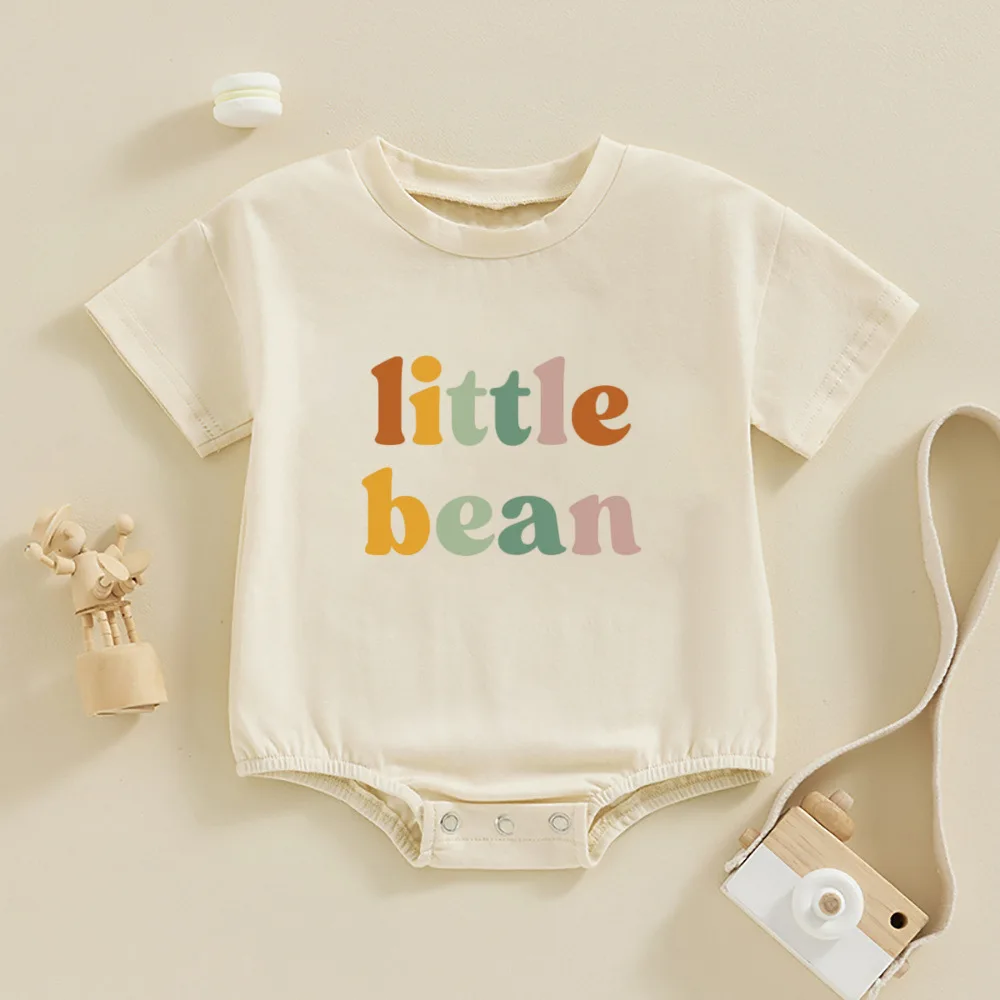 Newborn Baby Boy Girl Coffee Romper Bubble Short Sleeve Little Bean Bodysuit Ovesized Shirts Infant Casual Shirts Top