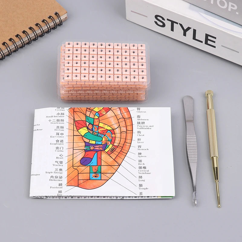4 In 1 Set Multi-Condition Ear Seeds Acupuncture Auricular Sticker Kit 1200pcs With Acupressure Chart Tweezer Auricular Probe