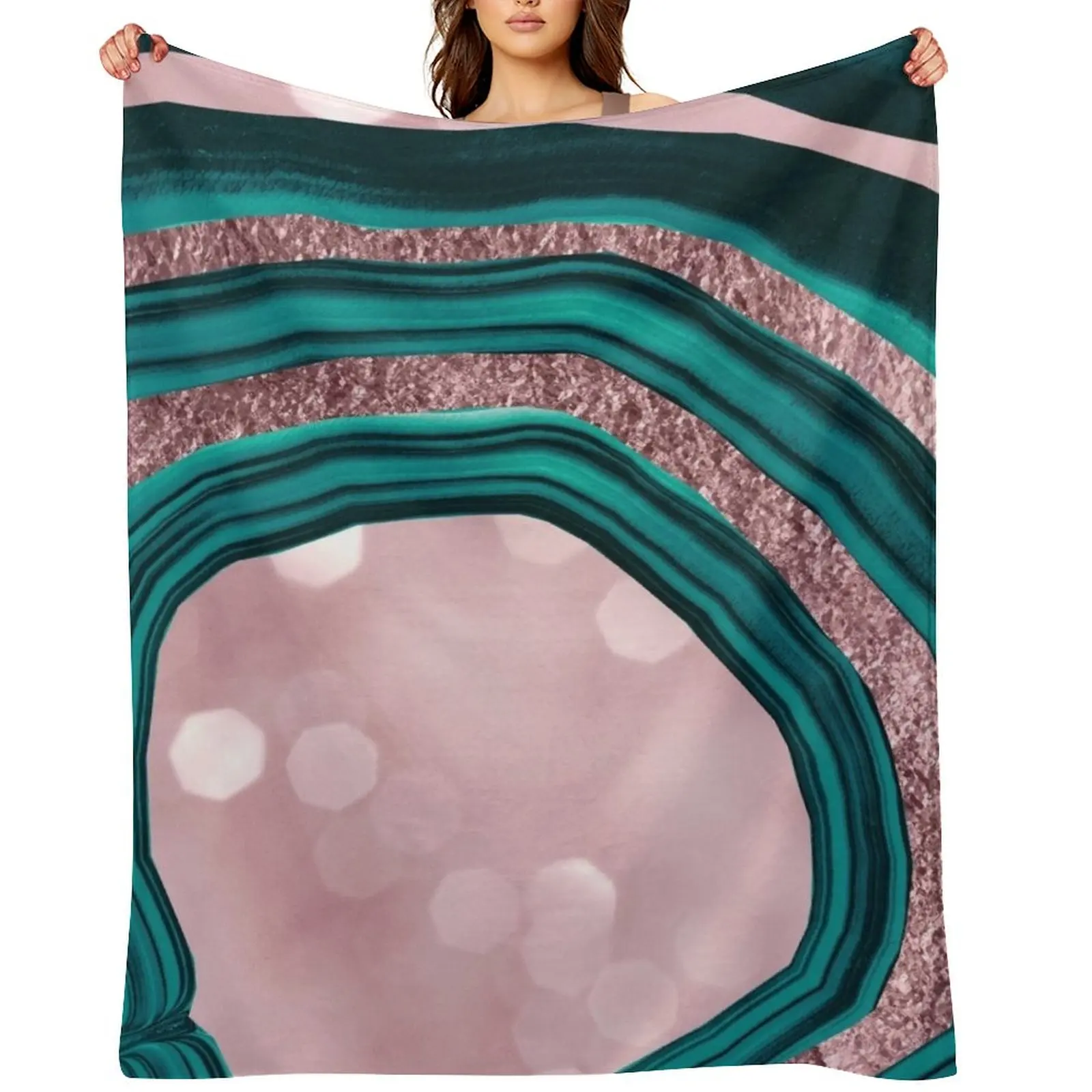 

Agate Teal Rose Gold Blush #1 #abstract #shiny #decor #art Throw Blanket Luxury Throw Quilt Thermal warm for winter Blankets