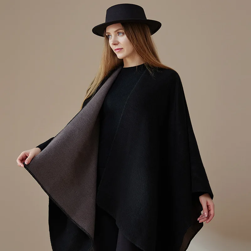Winter new thickened shawl, long split scarf, versatile two-in-one outerwear, solid color