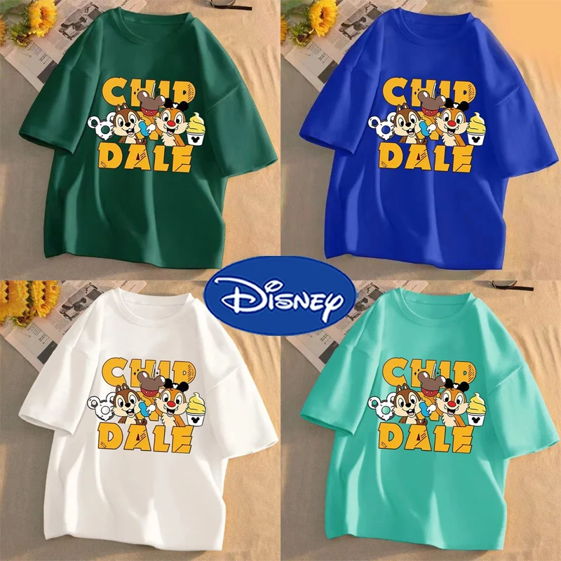 kawaii disney Chip Dale T-shirt cartoon cute Couple\'s Cotton Print Breathable Short Sleeve Y2K Summer Fashion Street Hip-hop Top