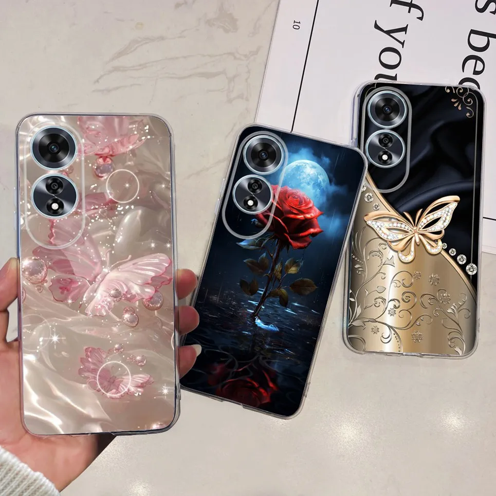 For Oppo A60 / CPH2631 Back Cover Butterfly Rose Flower Luxury Girly Phone Case On OppoA60 Clear Soft TPU Clear Silicone Capa