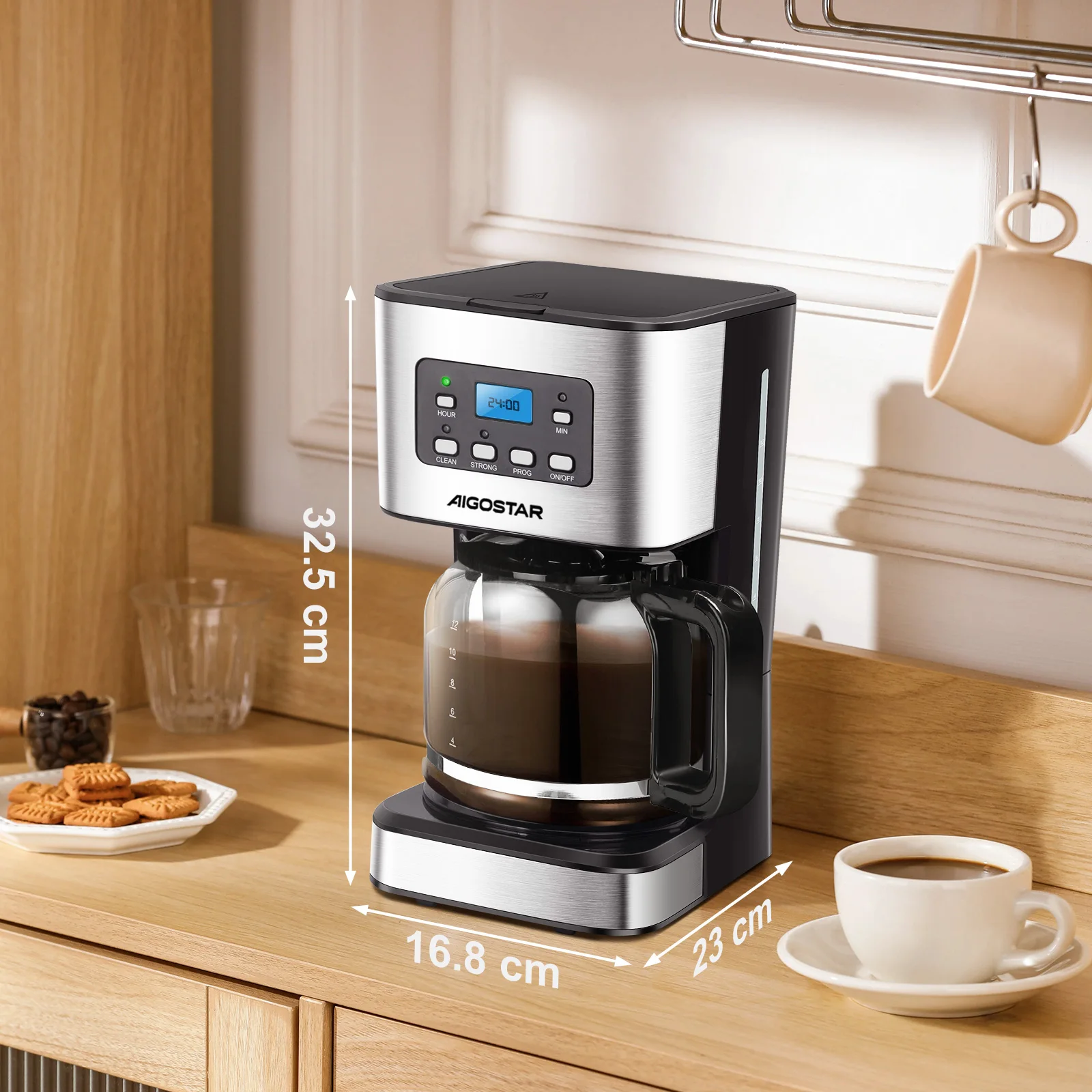 ماكينة صنع قهوة بالتنقيط الكهربائية ، فلتر قابل لإعادة الاستخدام ، شاشة LCD ، قابلة للبرمجة 24 ساعة ، تنظيف ذاتي ، 12 كوب ، سعة
