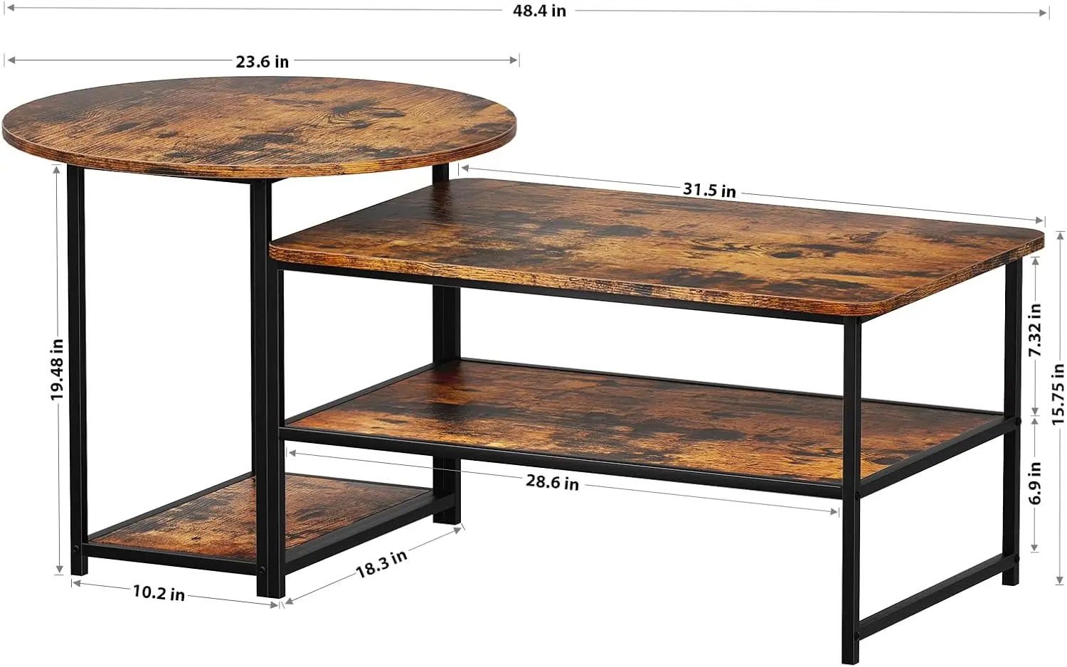 Modern Detachable Nesting Coffee Table Set, Rustic Farmhouse Design with Storage for Living Room, Brown