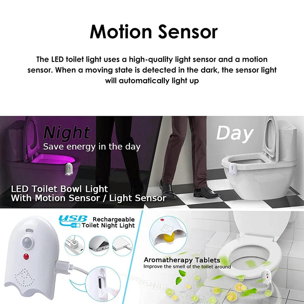 16 Colors Toilet Night Light PIR Motion Sensor Toilet Seat Light Waterproof USB Rechargeable WC Backlight For Bathroom Washroom