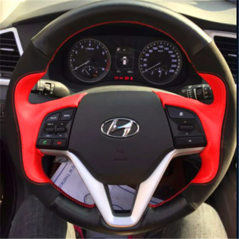 For Hyundai Tucson 3 2015 2016 2017 2018 2019 Customized Car Steering Wheel Cover Hand Sewing Cowhide Leather Car Accessories