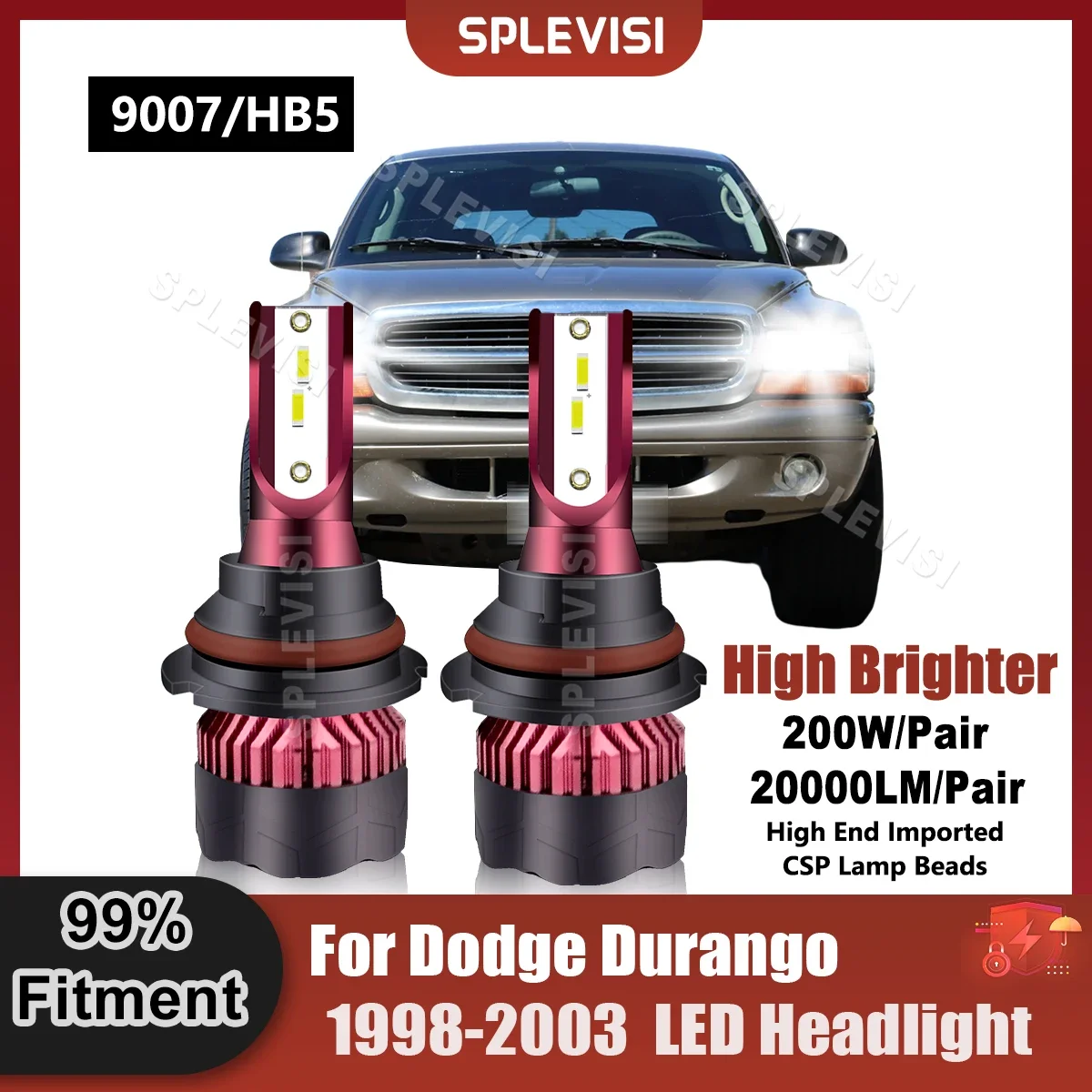 Plug And Play Car LED Headlight Bubl Lamps 9007/HB5 For Dodge Durango 1998 1999 2000 2001 2002 2003 High Low Beam Bulbs