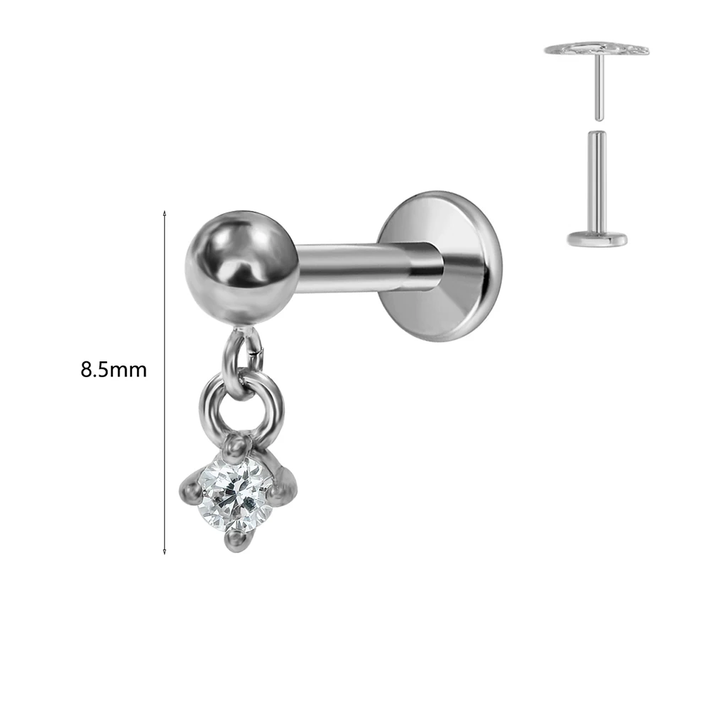 G23 Titanium Water Drop CZ Labret Piercing Earring Stud