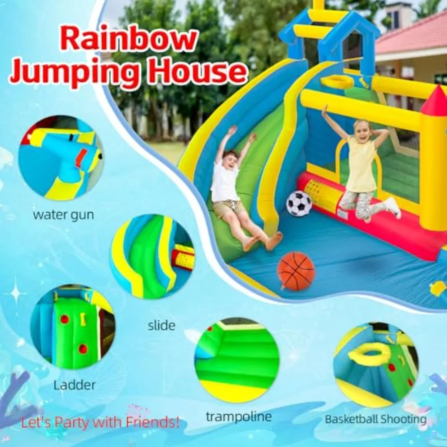 Casa gonfiabile per rimbalzo con scivolo d'acqua per cortile Parco gonfiabile gonfiabile 10 in 1 con parete da arrampicata Tiro al calcio Tramp da salto